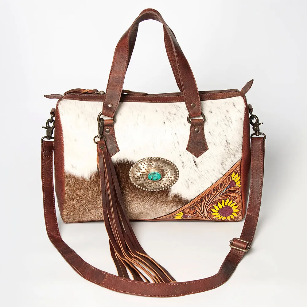American Darling ADBGZ620 Briefcase Hand Tooled Hair-On Genuine Leather Women Bag Western Handbag Purse