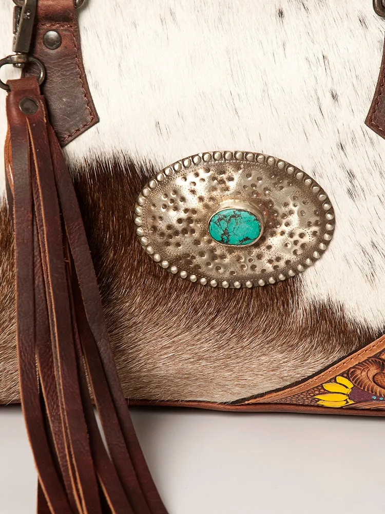 American Darling ADBGZ620 Briefcase Hand Tooled Hair-On Genuine Leather Women Bag Western Handbag Purse