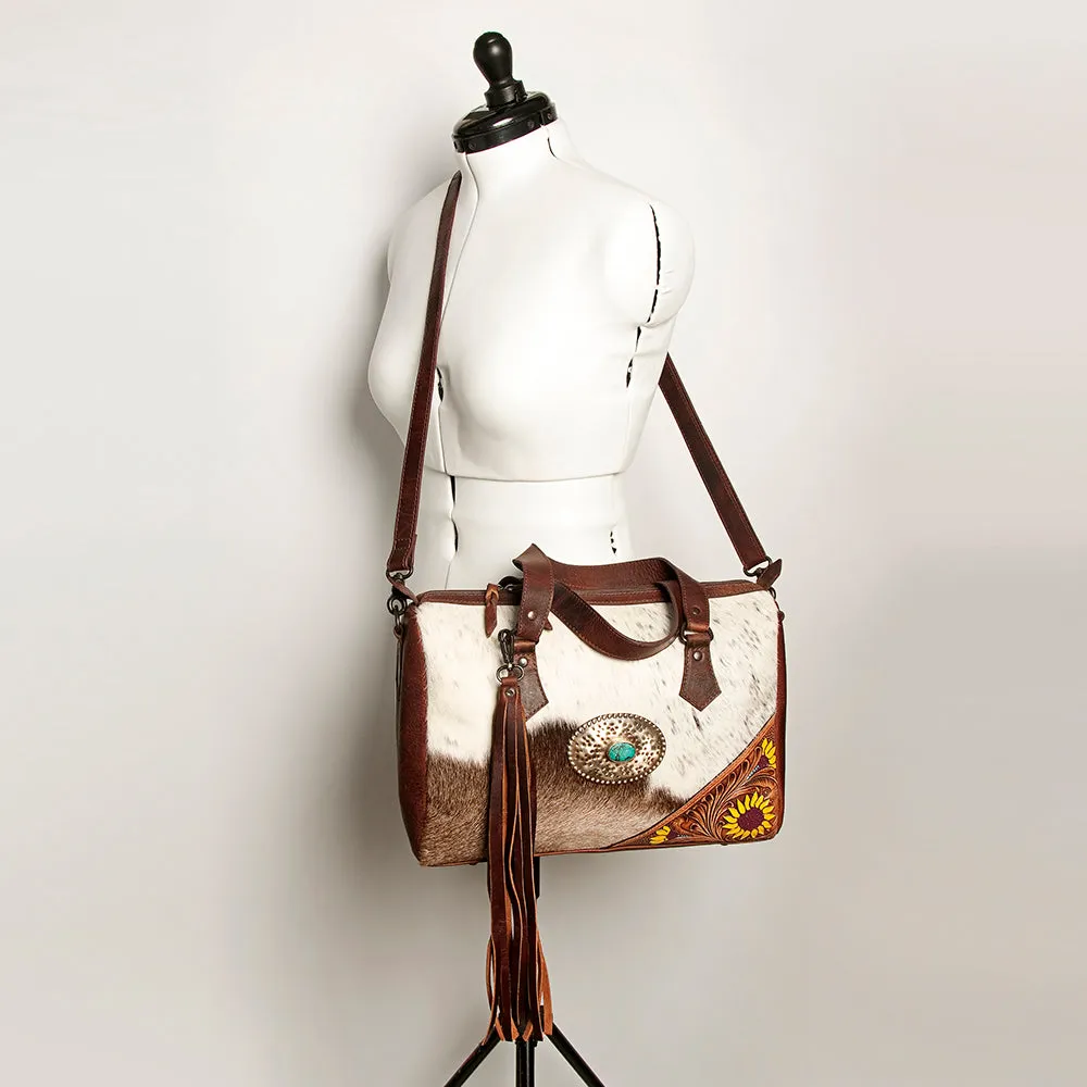 American Darling ADBGZ620 Briefcase Hand Tooled Hair-On Genuine Leather Women Bag Western Handbag Purse