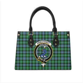 Arbuthnot Ancient Tartan Leather Bag with Family Crest