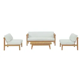Bayport 4 Piece Outdoor Patio Teak Set Natural White EEI-3107-NAT-WHI-SET