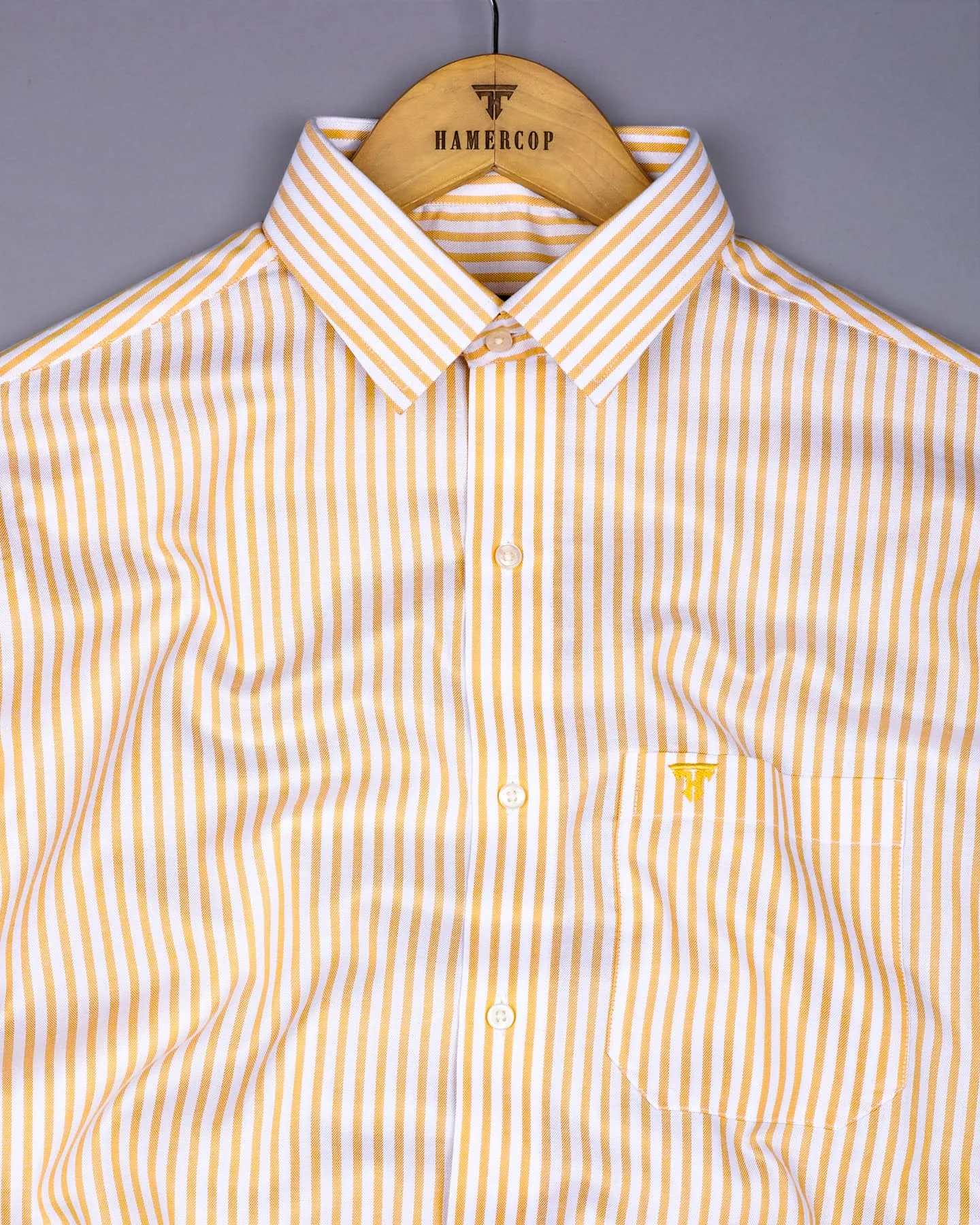 Bordon Yellow With White Stripe Oxford Cotton Shirt