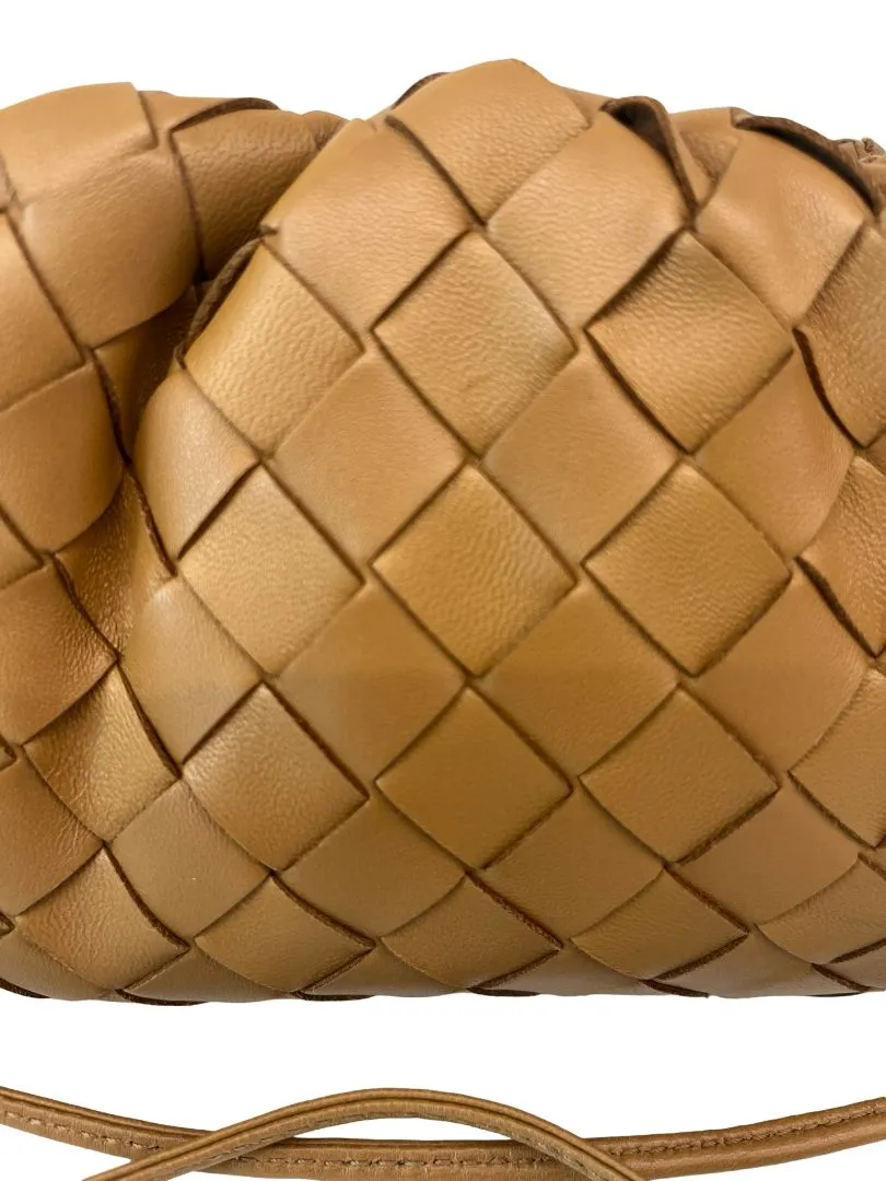 Bottega Veneta Camel Lambskin Pouch Mini Intrecciato Bag