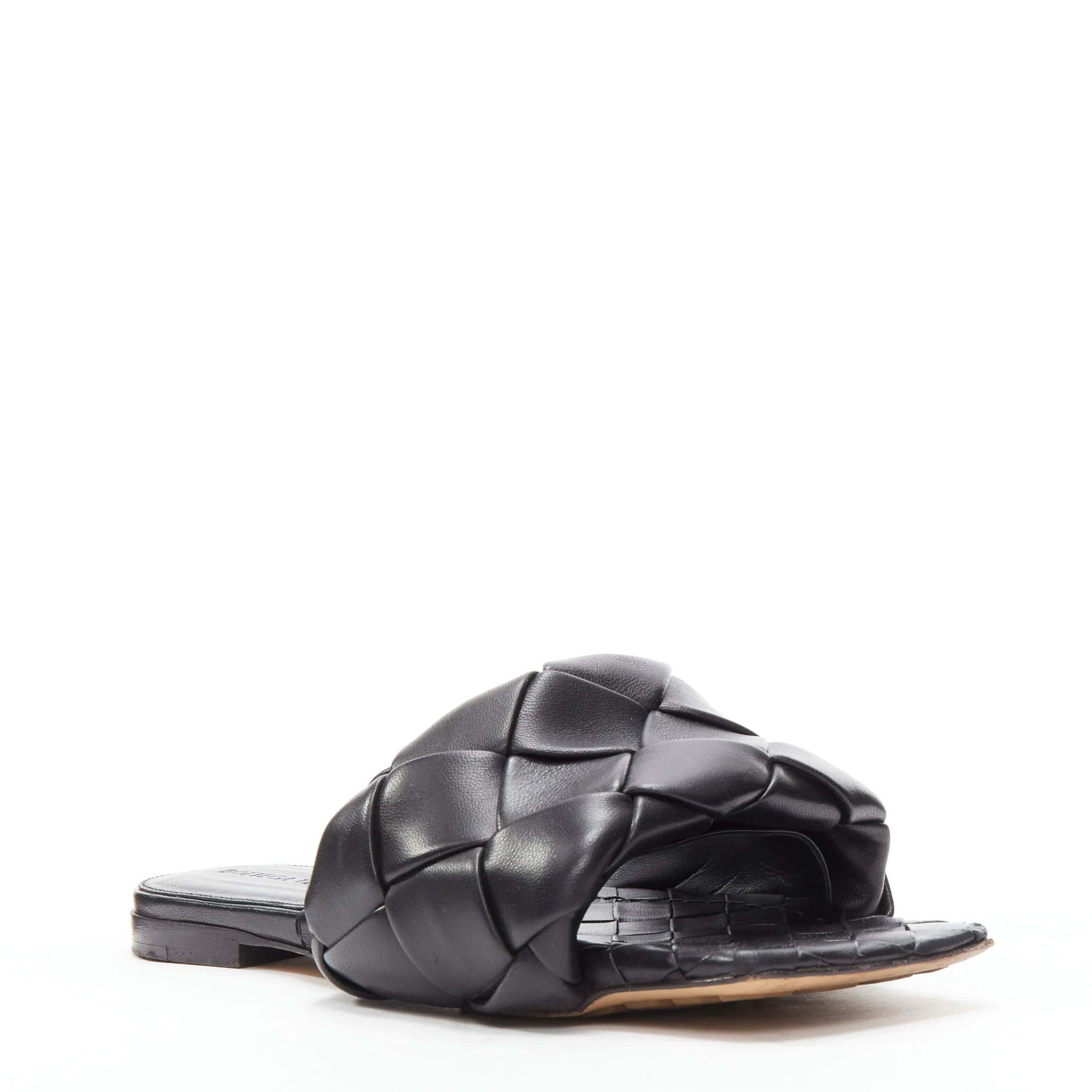 BOTTEGA VENETA Lido black intrecciato maxi woven leather flat sandals EU37