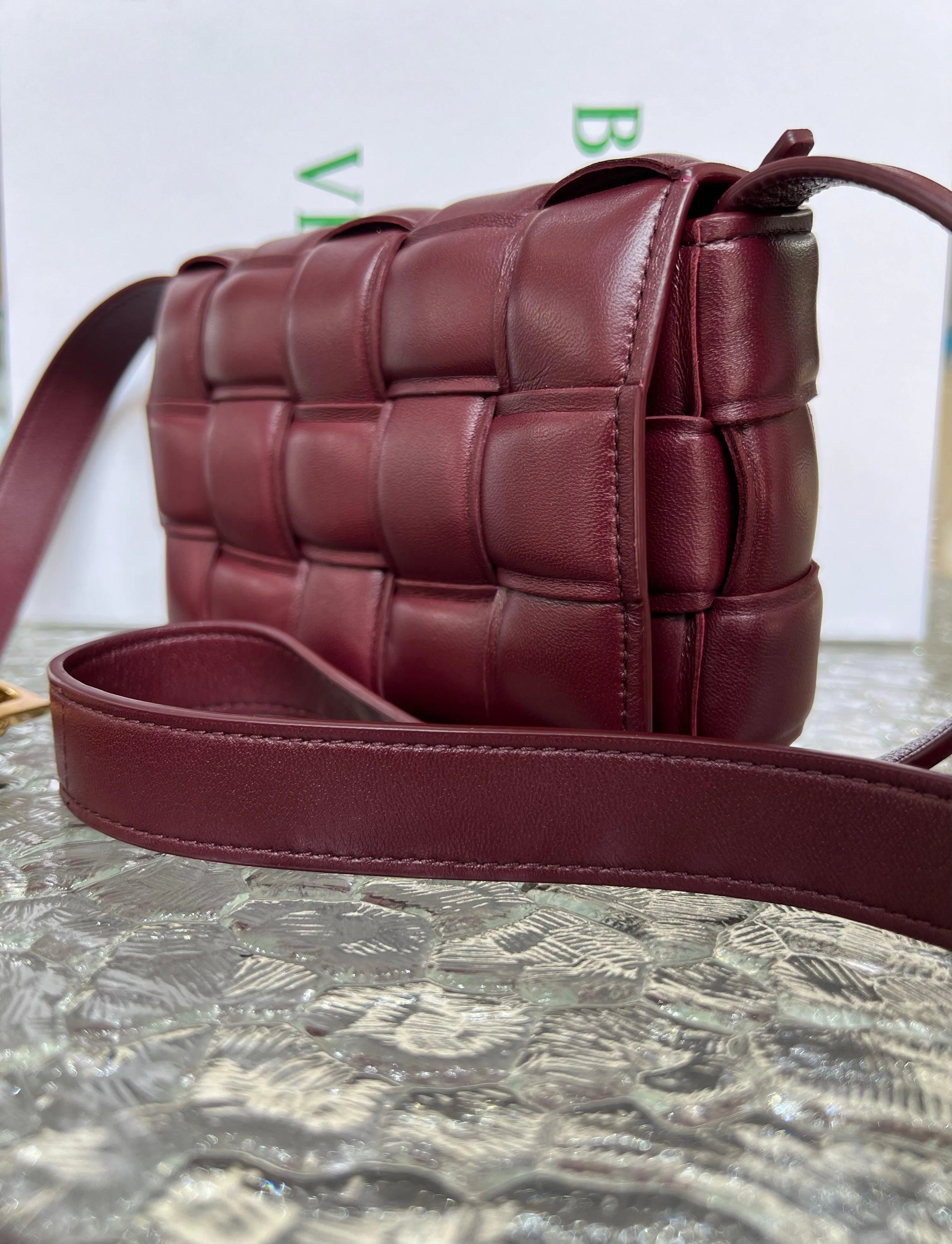 BOTTEGA VENETA Small Burgundy Padded Cassette Crossbody Bag For Lady