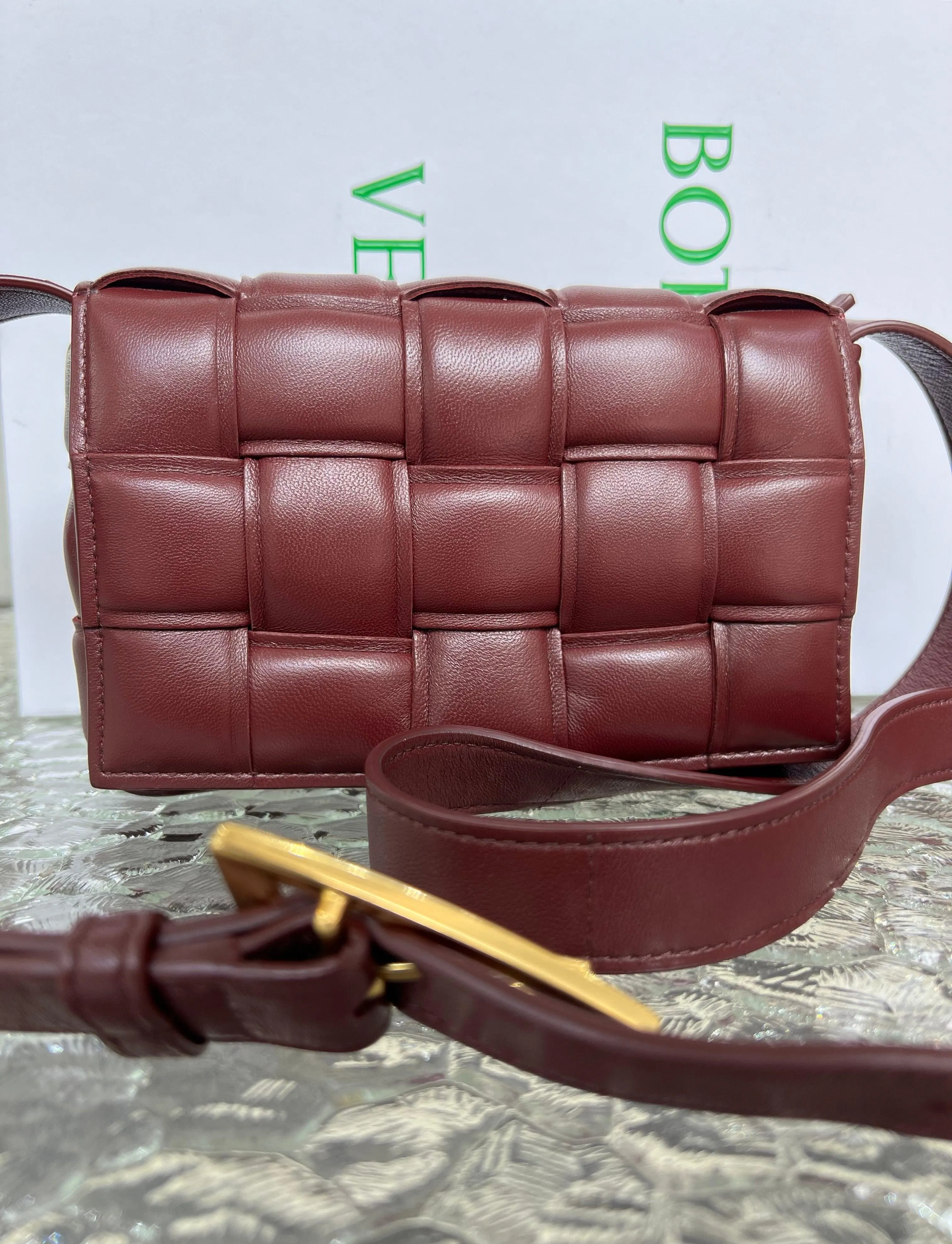 BOTTEGA VENETA Small Burgundy Padded Cassette Crossbody Bag For Lady