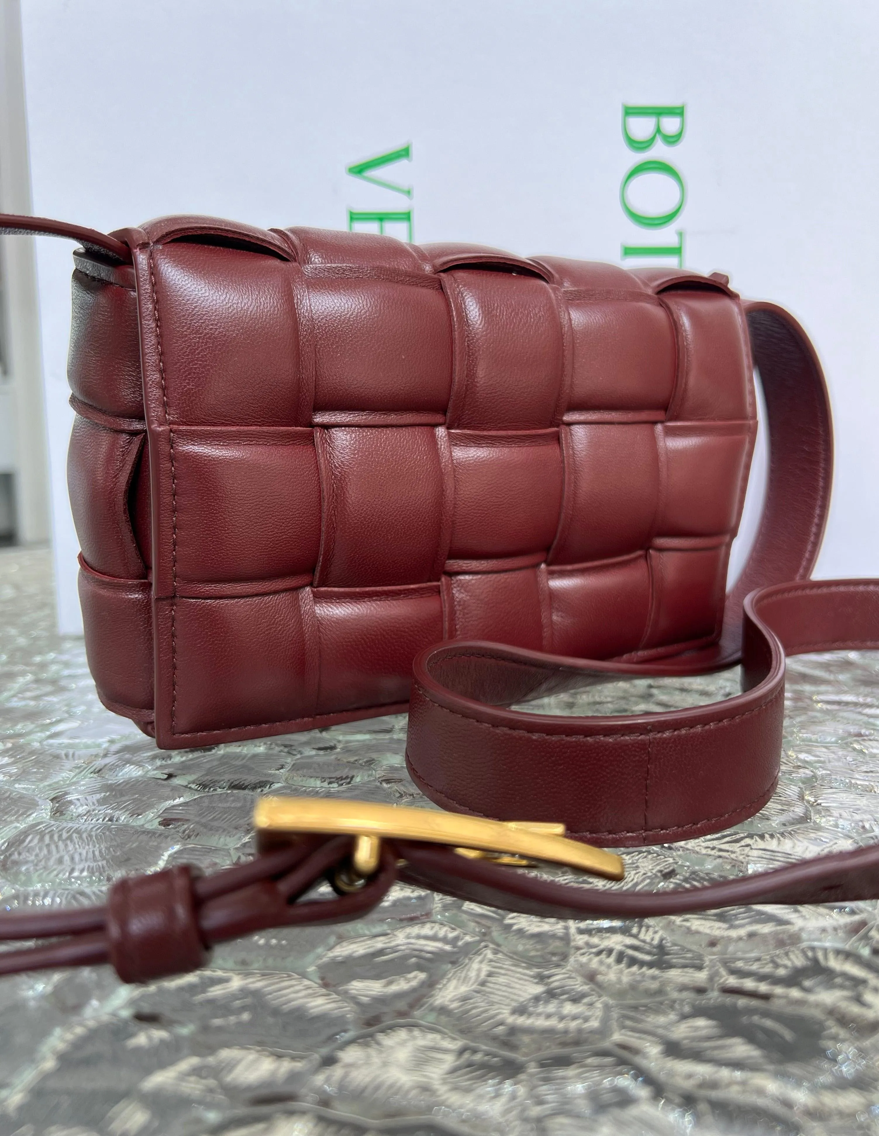 BOTTEGA VENETA Small Burgundy Padded Cassette Crossbody Bag For Lady