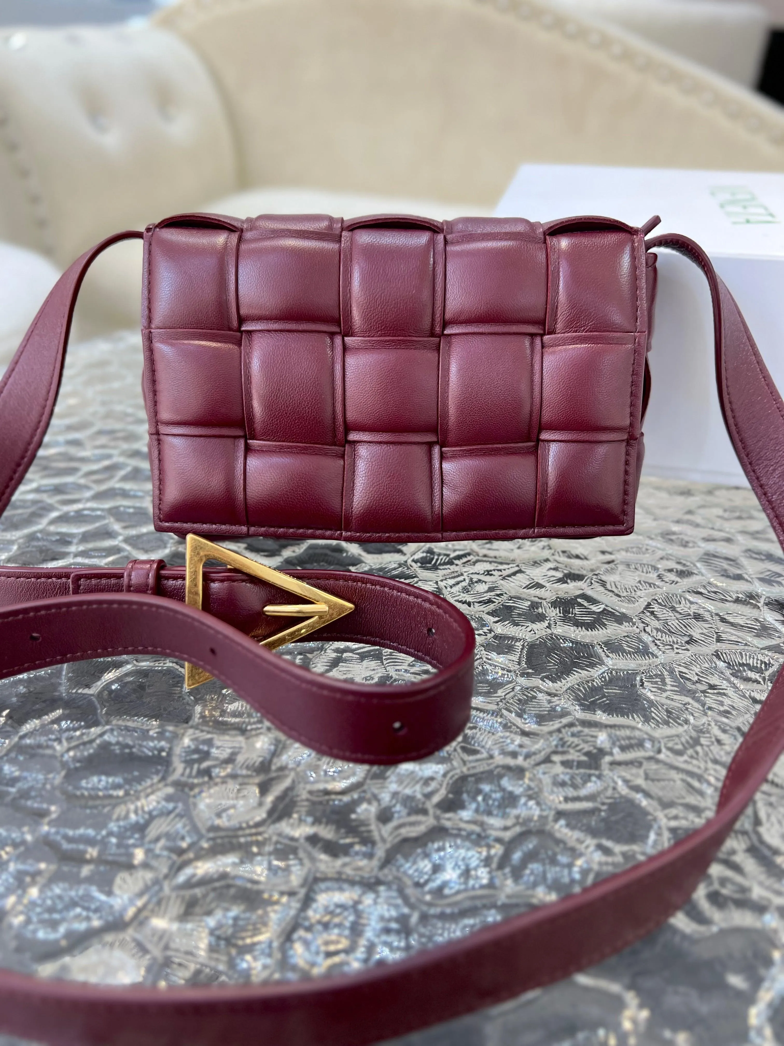 BOTTEGA VENETA Small Burgundy Padded Cassette Crossbody Bag For Lady