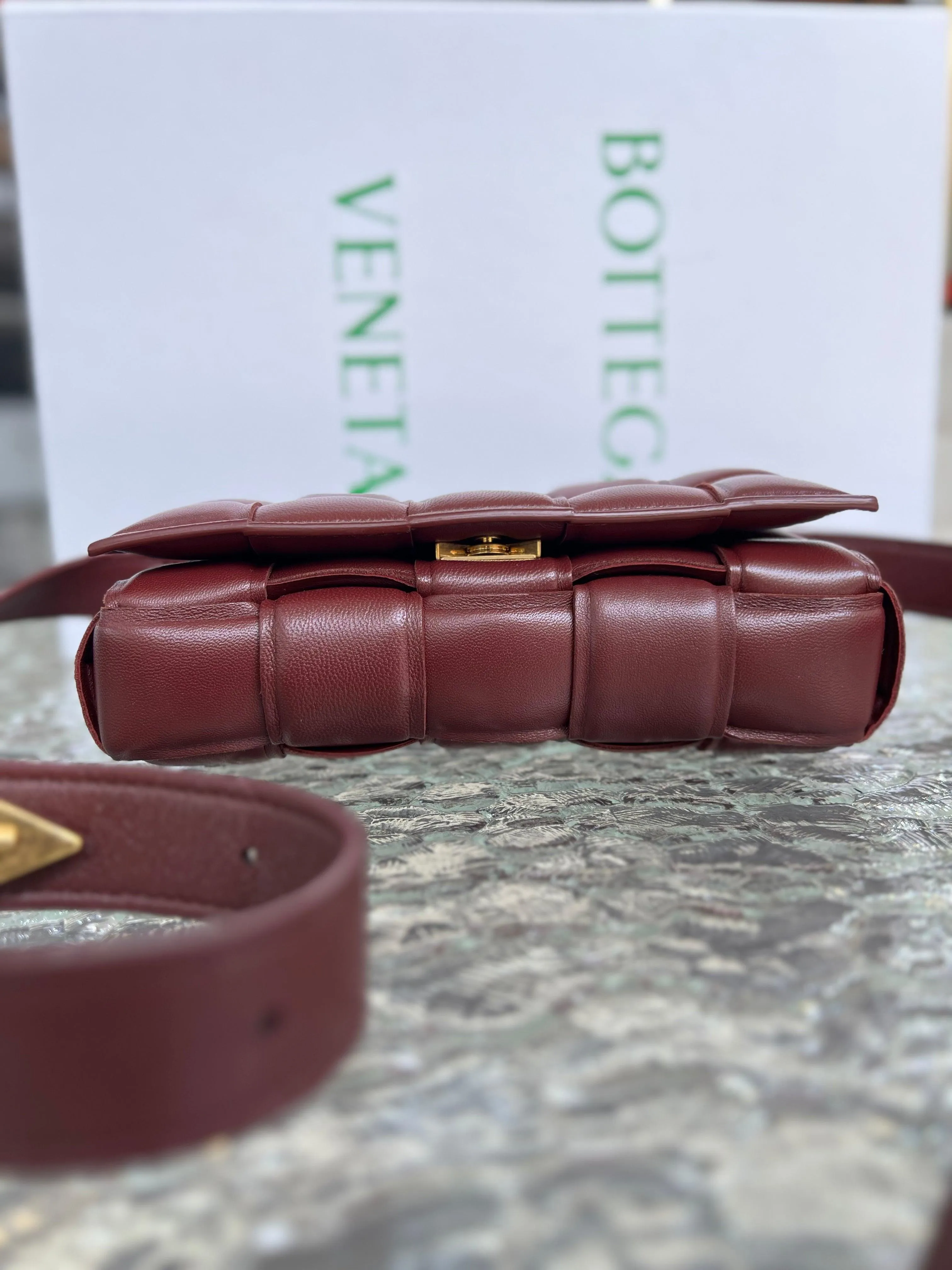 BOTTEGA VENETA Small Burgundy Padded Cassette Crossbody Bag For Lady
