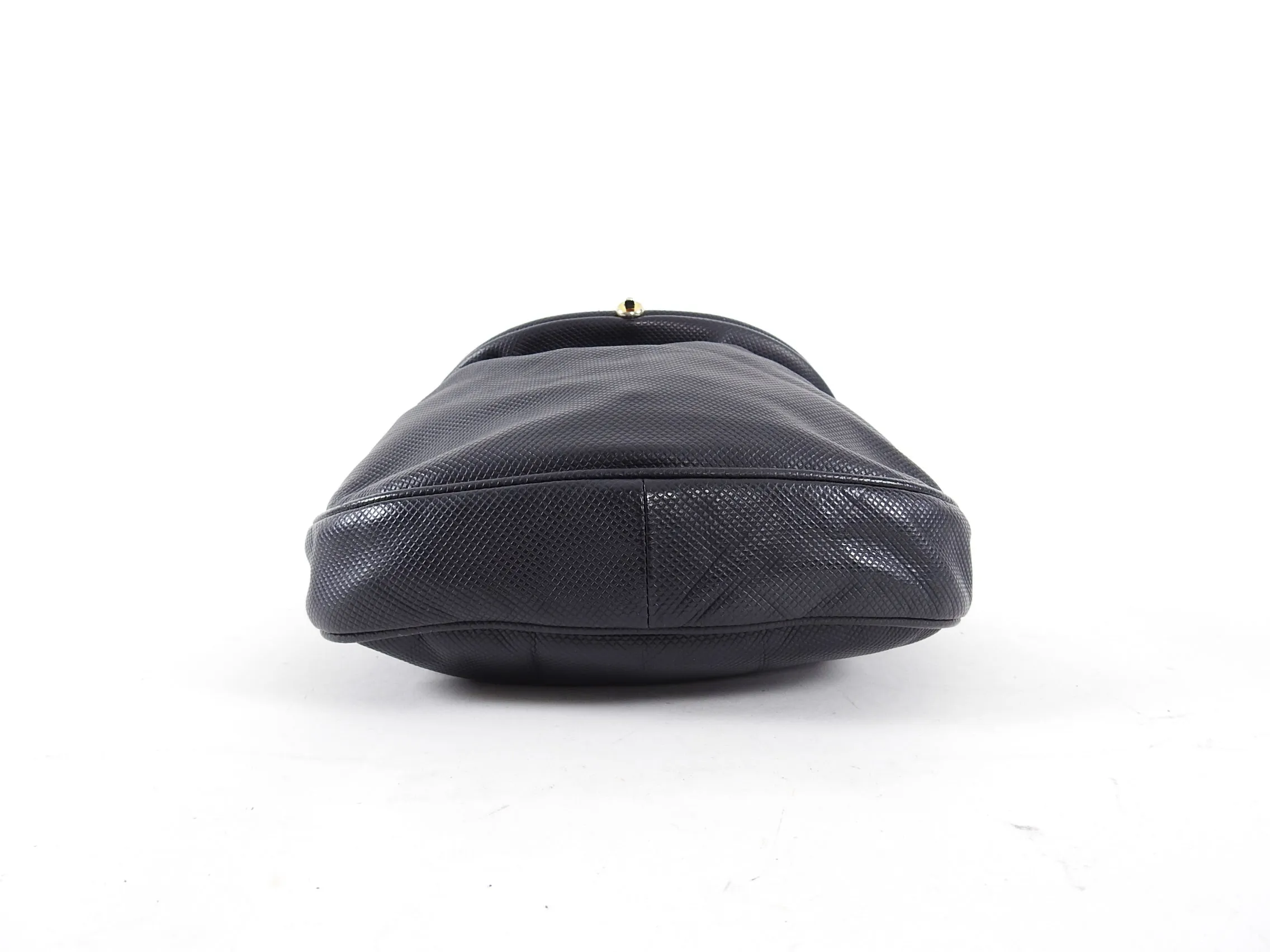 Bottega Veneta Vintage 1980's Large Black Leather Creel Crossbody Bag