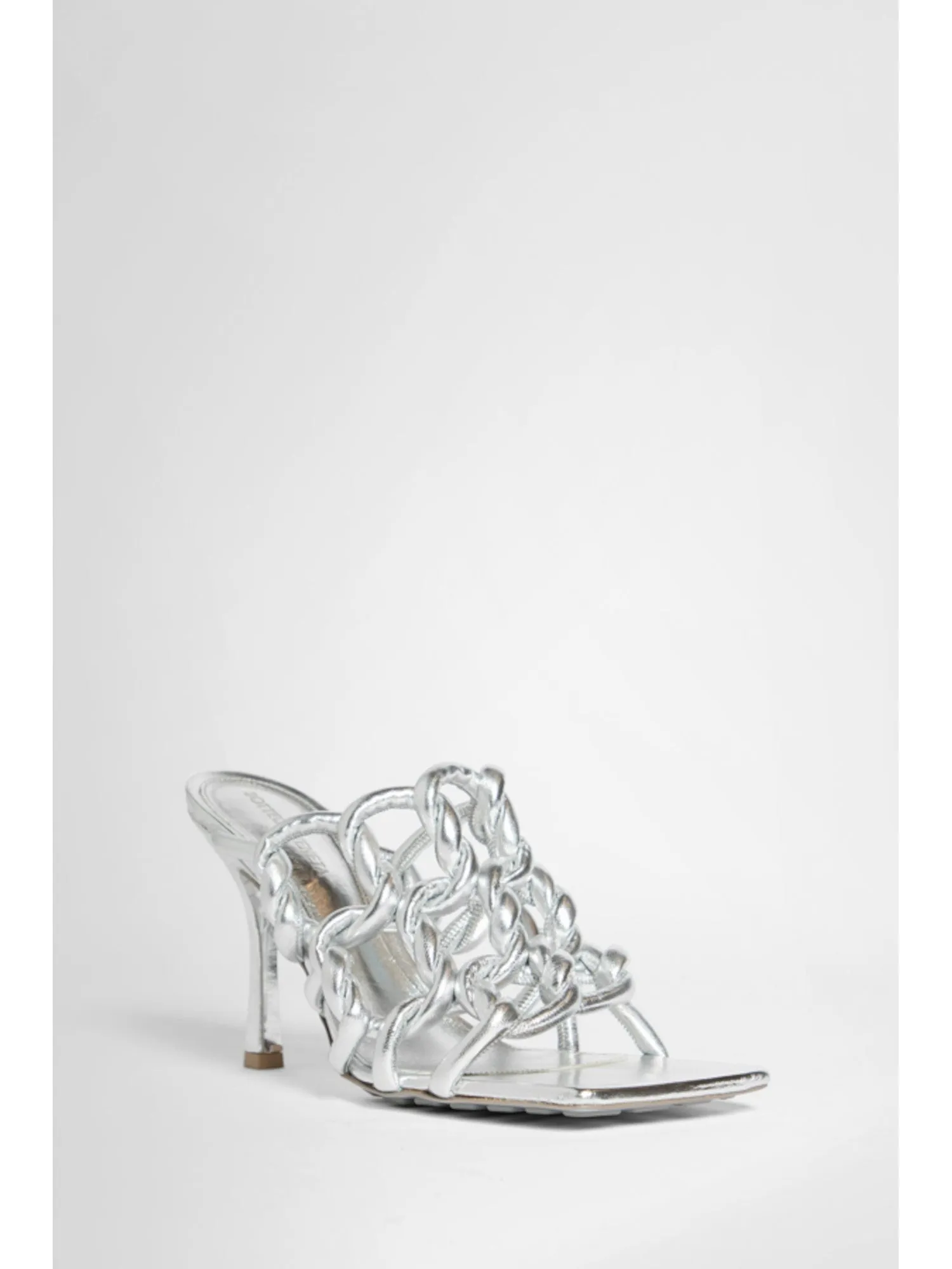 BOTTEGA VENETA Womens Silver Knotted Square Toe Stiletto Slip On Leather Dress Heeled