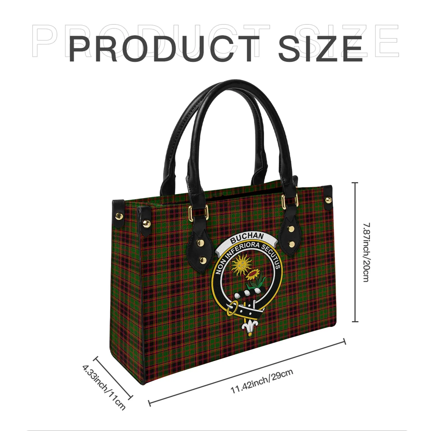 Buchan Tartan Leather Bag with Family Crest