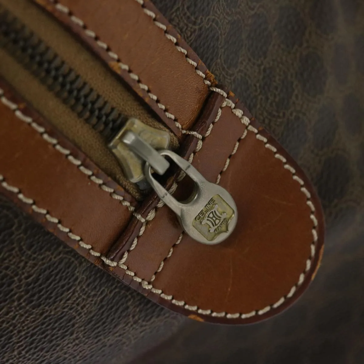 CELINE Macadam Canvas Boston Bag PVC Brown Auth yk11253