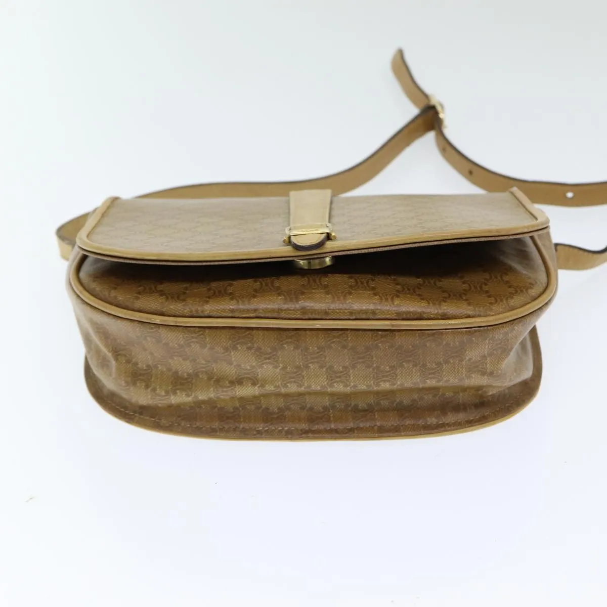 CELINE Macadam Canvas Shoulder Bag PVC Leather Beige Auth 83677
