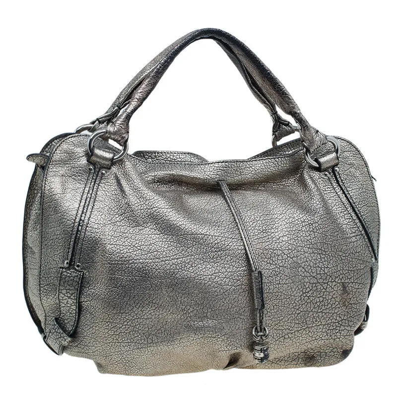 Celine Metallic Silver Leather Large Bittersweet Hobo