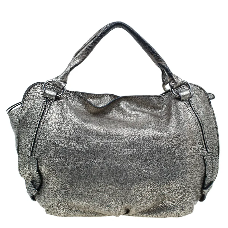 Celine Metallic Silver Leather Large Bittersweet Hobo