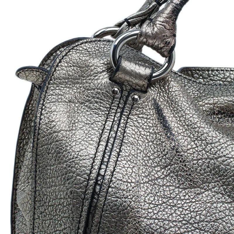 Celine Metallic Silver Leather Large Bittersweet Hobo