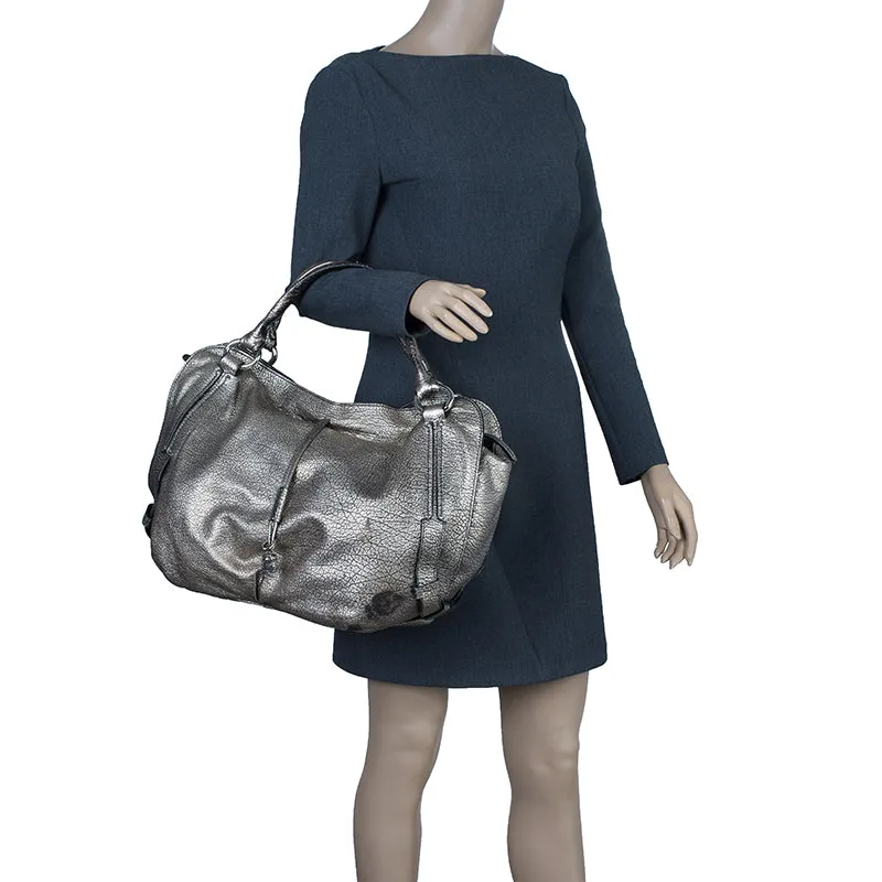 Celine Metallic Silver Leather Large Bittersweet Hobo