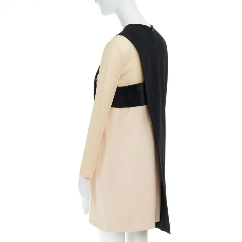 CELINE Phoebe Philo nude black asymmetric layered silk sleeve shift dress FR38