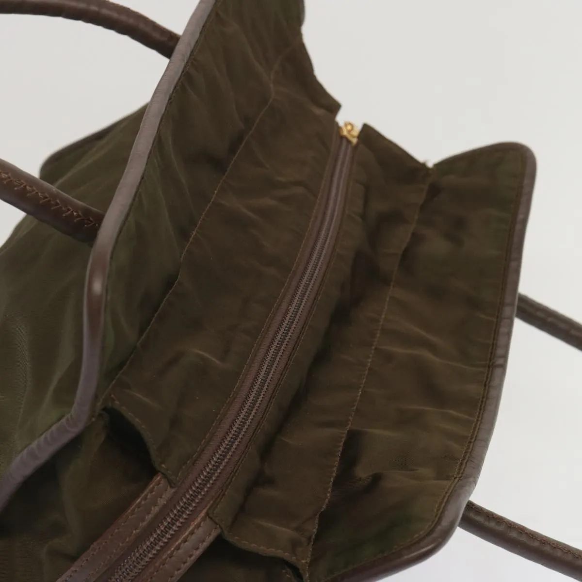 CELINE Tote Bag Nylon Khaki Auth 68072