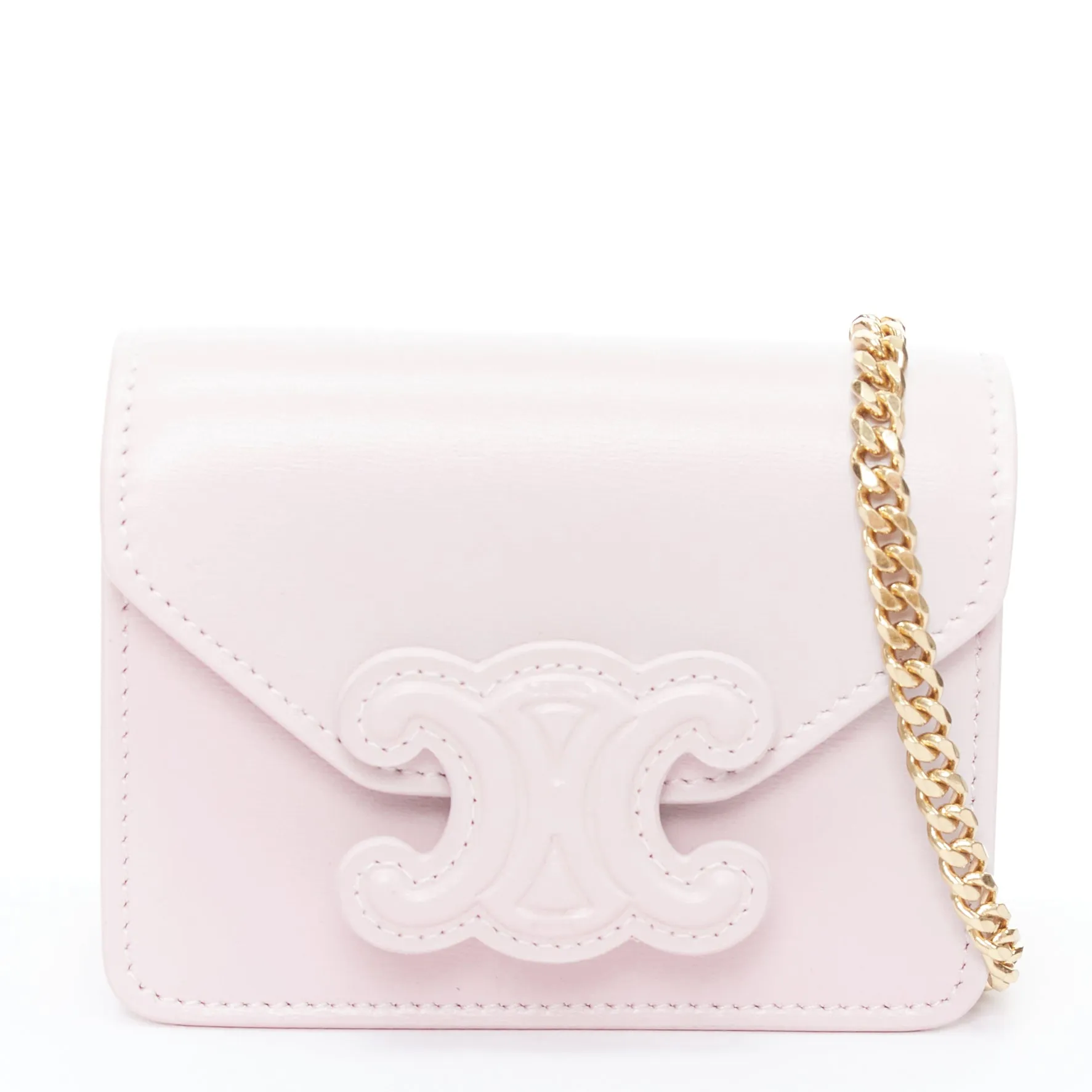 CELINE Triomphe lilac leather logo cardholder on chain crossbody bag