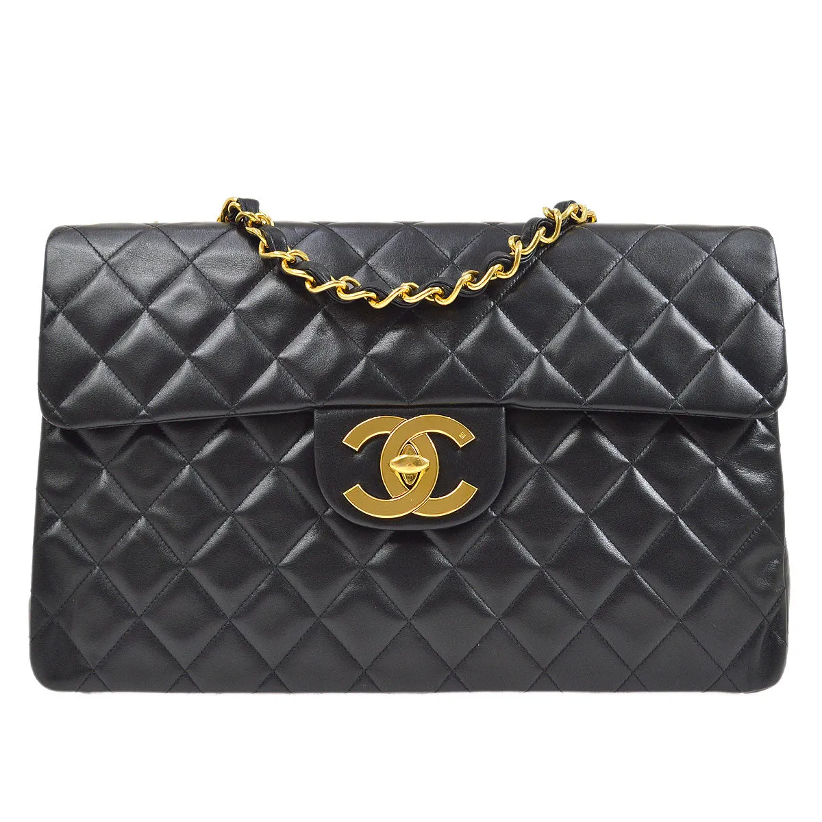 Chanel 1991-1994 Black Lambskin Classic Flap Maxi 75041