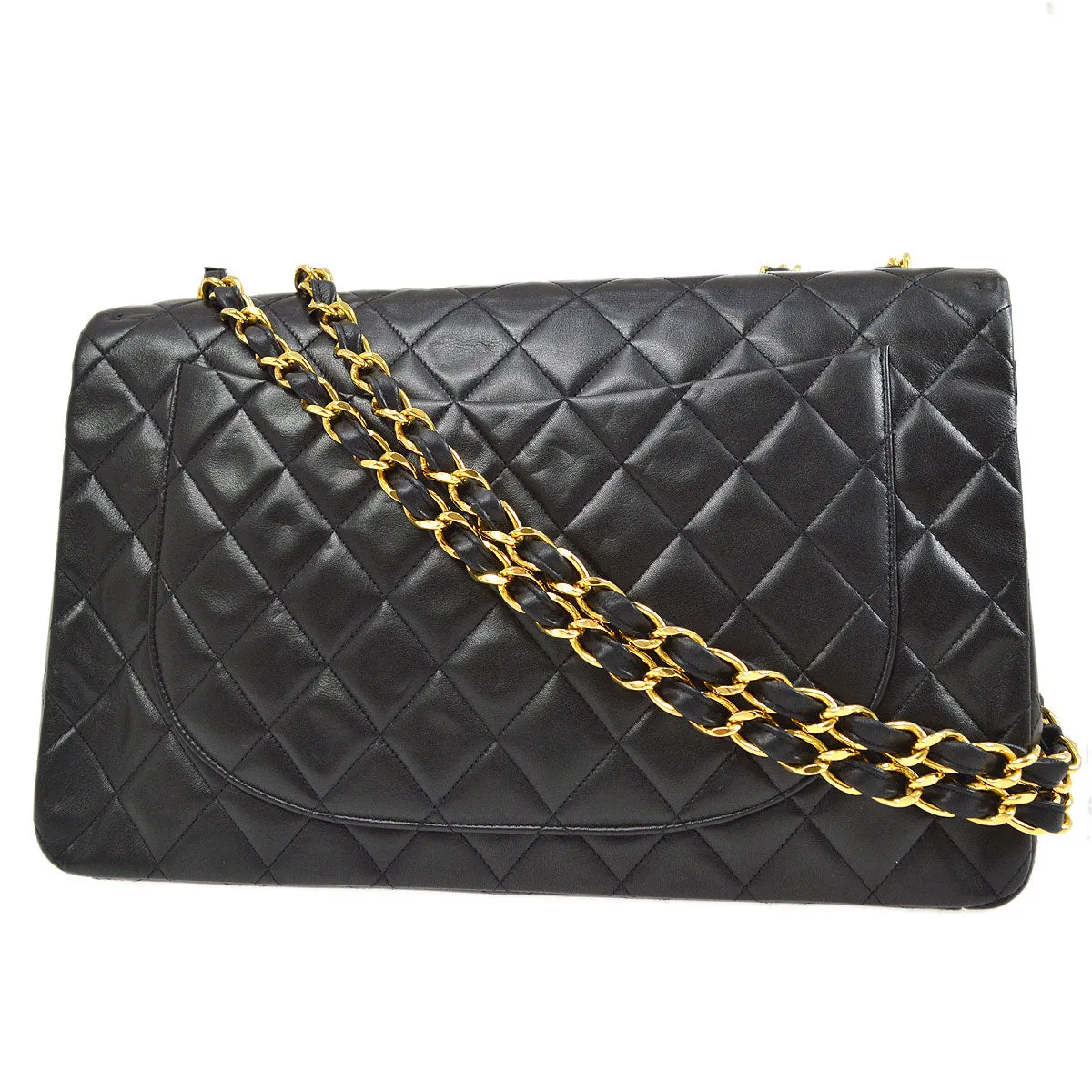 Chanel 1991-1994 Black Lambskin Classic Flap Maxi 75041