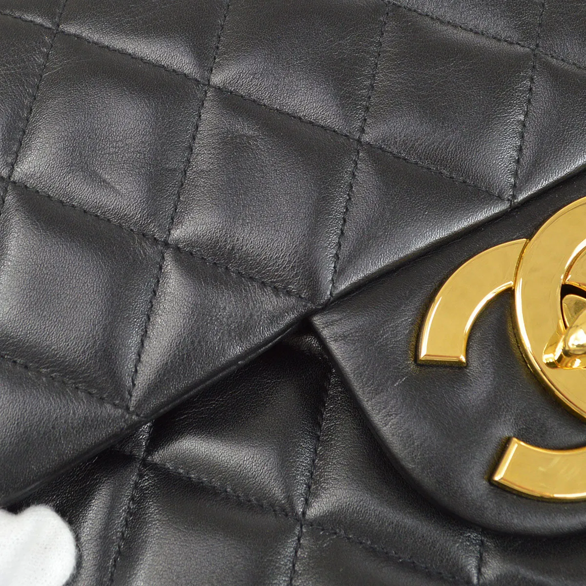 Chanel 1991-1994 Black Lambskin Classic Flap Maxi 75041