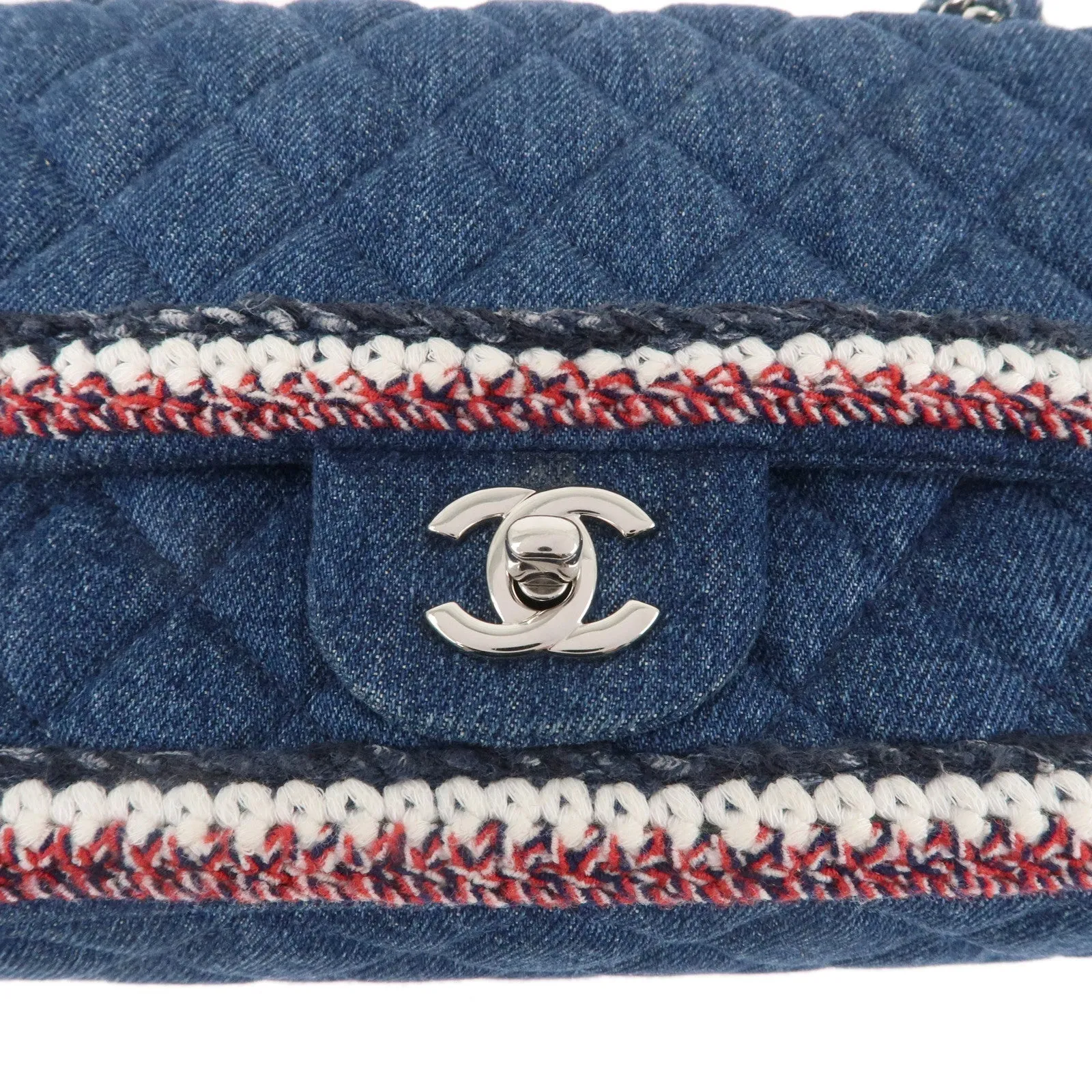 CHANEL Matelasse Denim Leather Chain Shoulder Bag Blue A57698