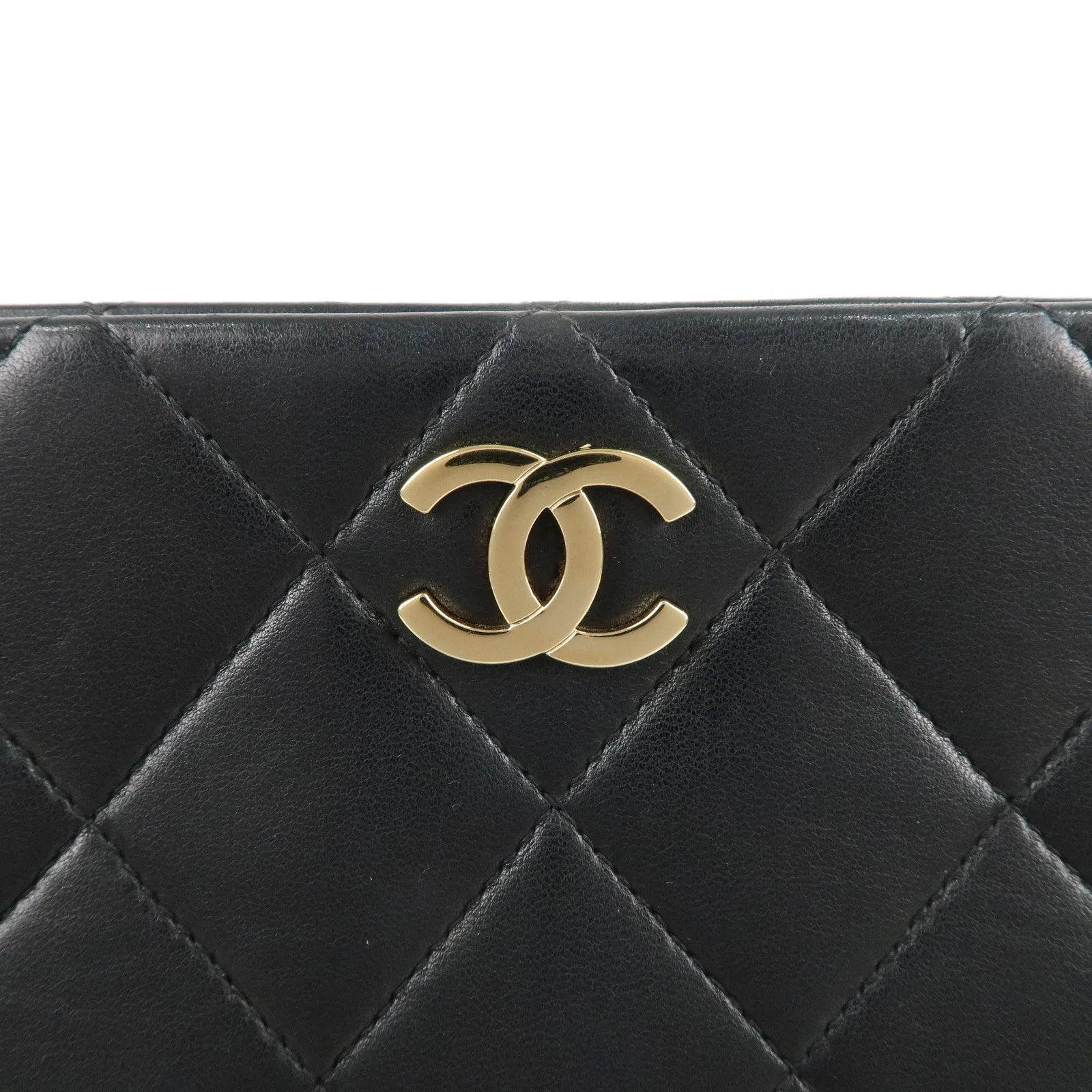 CHANEL Matelasse Lamb Skin Chain Tote Bag Black Gold HDW