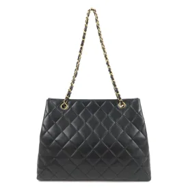 CHANEL Matelasse Lamb Skin Chain Tote Bag Black Gold HDW