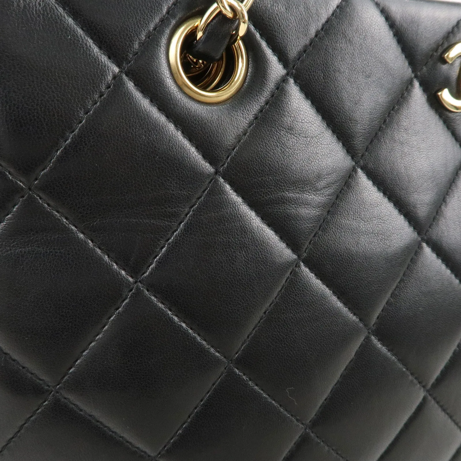 CHANEL Matelasse Lamb Skin Chain Tote Bag Black Gold HDW