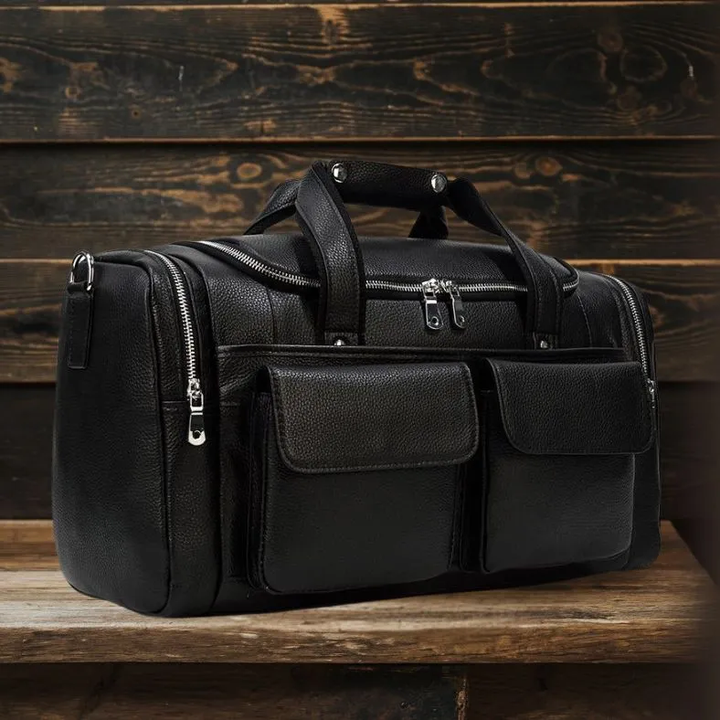 CHARLEROI | Black Leather Duffle Bag