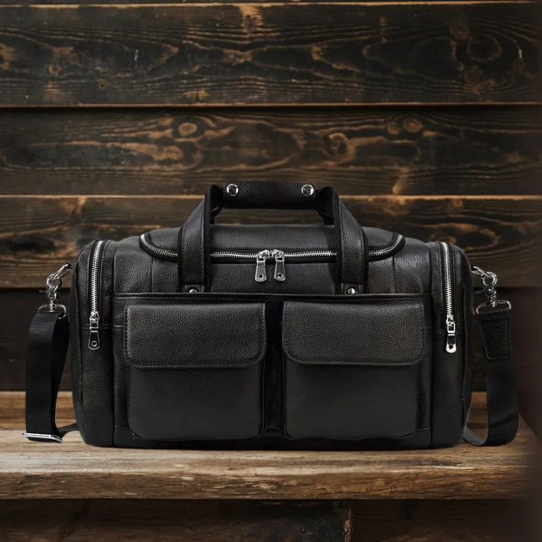CHARLEROI | Black Leather Duffle Bag