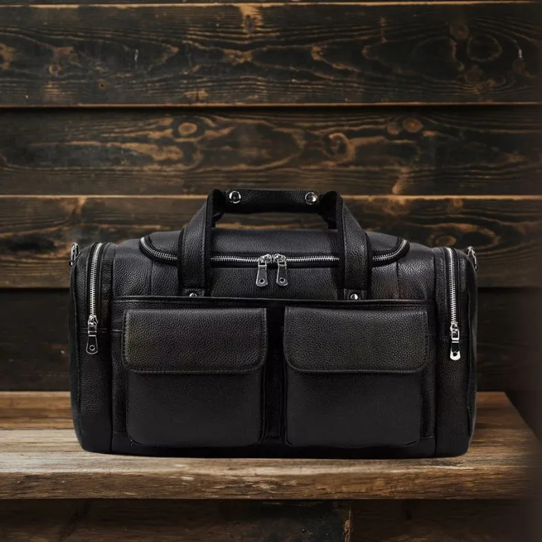 CHARLEROI | Black Leather Duffle Bag
