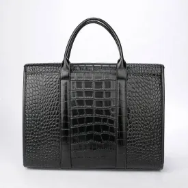 Crocodile Pattern Genuine Leather Briefcase for Laptops