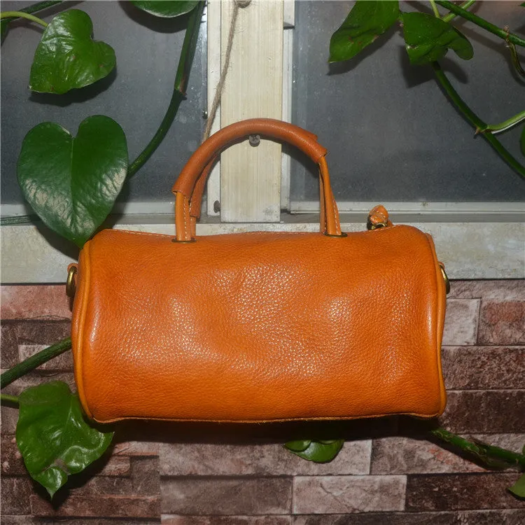 Cute Handmade Vegetable Tanned Leather Shoulder Bucket Bags