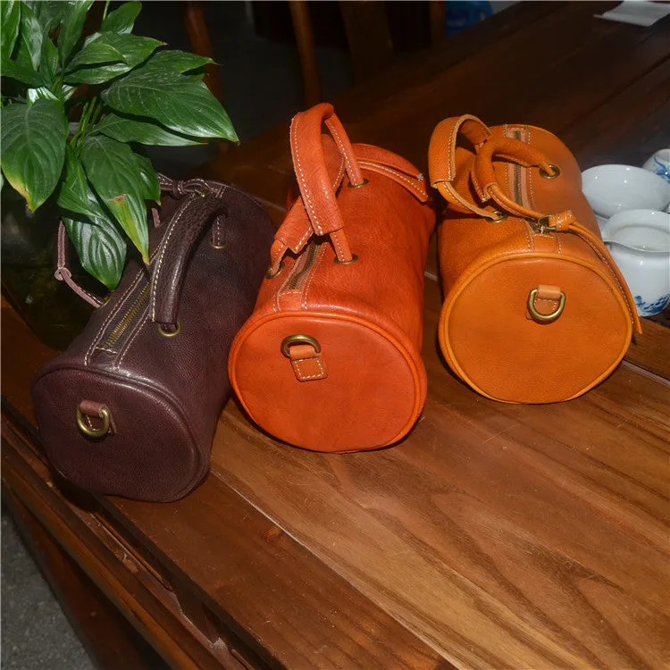 Cute Handmade Vegetable Tanned Leather Shoulder Bucket Bags