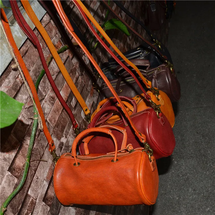 Cute Handmade Vegetable Tanned Leather Shoulder Bucket Bags