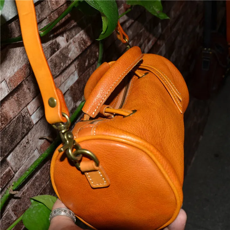 Cute Handmade Vegetable Tanned Leather Shoulder Bucket Bags