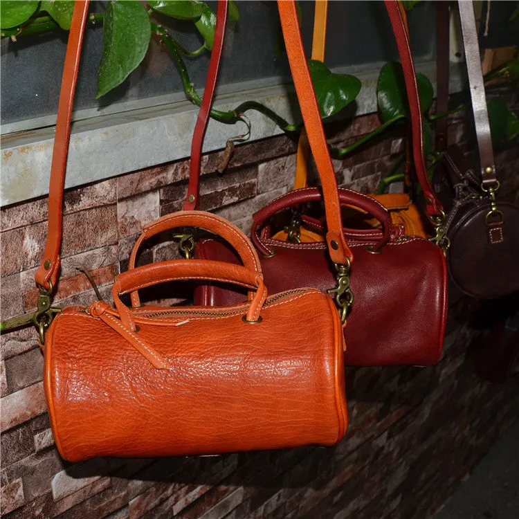 Cute Handmade Vegetable Tanned Leather Shoulder Bucket Bags