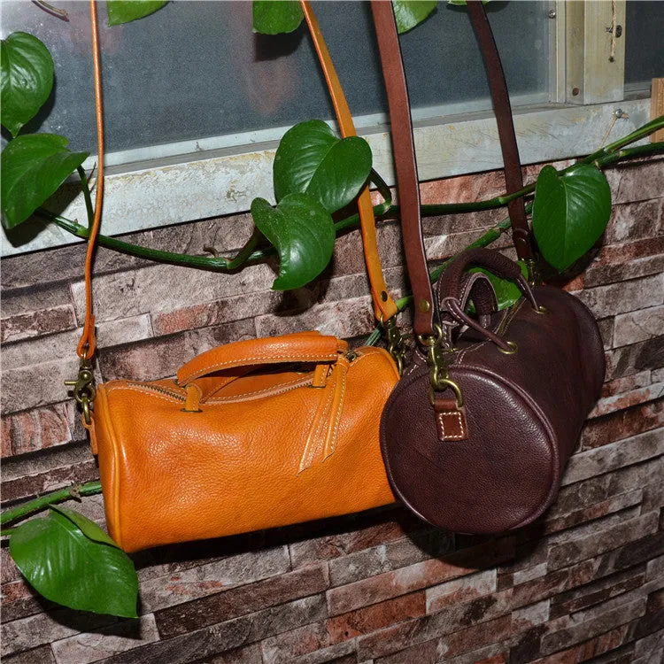 Cute Handmade Vegetable Tanned Leather Shoulder Bucket Bags