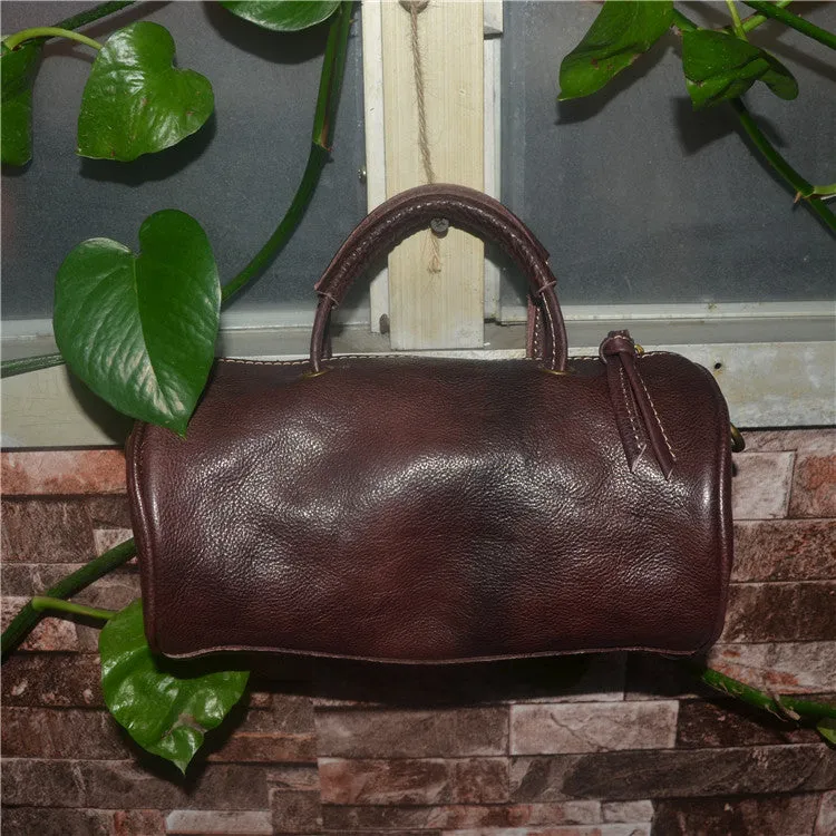 Cute Handmade Vegetable Tanned Leather Shoulder Bucket Bags