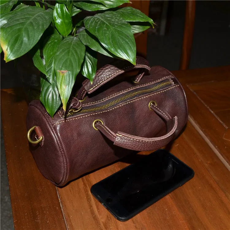 Cute Handmade Vegetable Tanned Leather Shoulder Bucket Bags