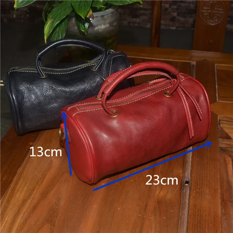 Cute Handmade Vegetable Tanned Leather Shoulder Bucket Bags
