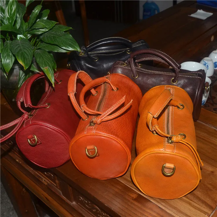 Cute Handmade Vegetable Tanned Leather Shoulder Bucket Bags