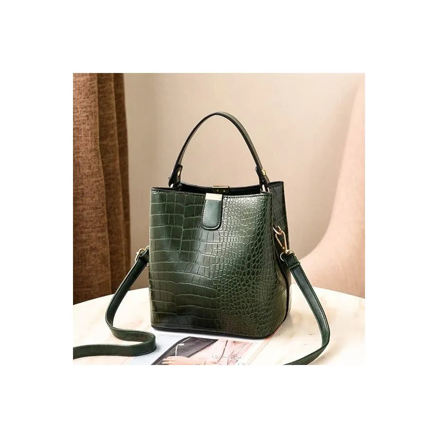 Exotic CrocLuxe Leather Bucket Shoulder Bag