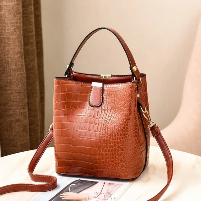 Exotic CrocLuxe Leather Bucket Shoulder Bag