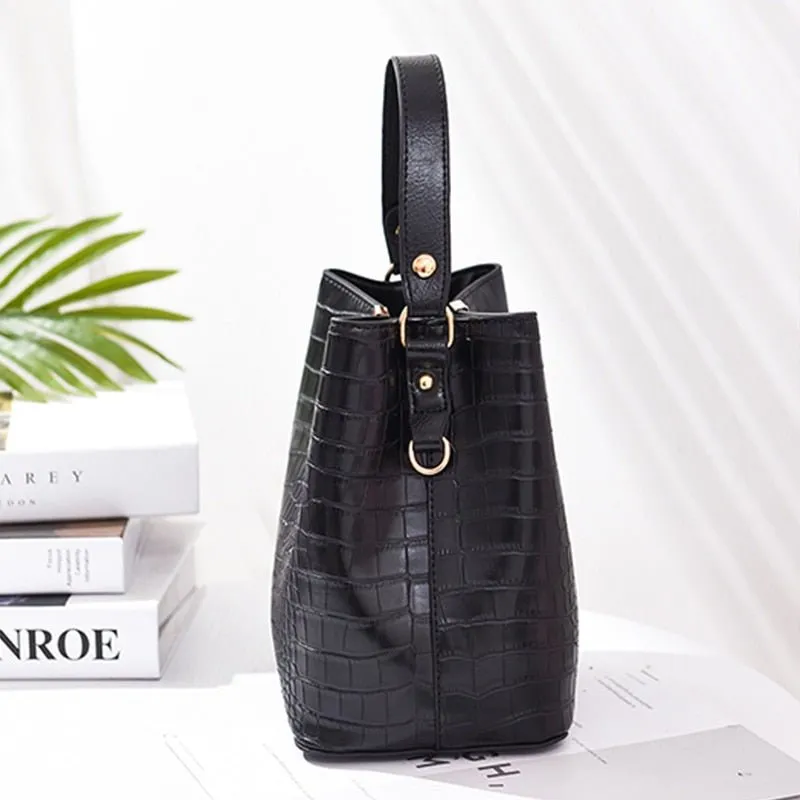 Exotic CrocLuxe Leather Bucket Shoulder Bag