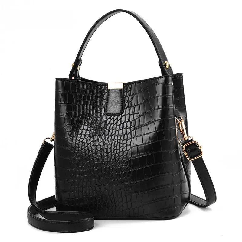 Exotic CrocLuxe Leather Bucket Shoulder Bag